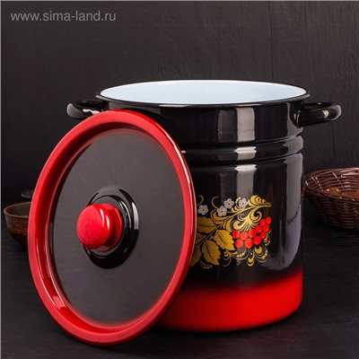 Кастрюля эмалированная, 12 л, d=24 см, цилиндрическая, цвет красно-чёрный