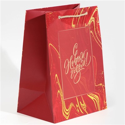 Пакет подарочный новогодний ламинированный «С Новым годом», 21×30×15 см