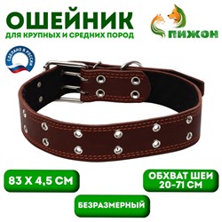 Ошейник кожаный на синтепоне, безразмерный, 83×4.5 см, ОШ 20-71 см, коричневый