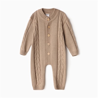 Комбинезон детский с шапочкой вязаный MINAKU, рост 56-62, цвет коричневый