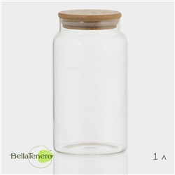 Банка для сыпучих Bella Tenero «Эко», 1 л, 9.5×18 см, с бамбуковой крышкой, стекло, прозрачная
