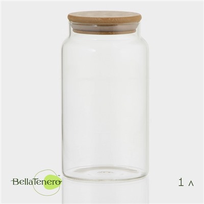 Банка для сыпучих Bella Tenero «Эко», 1 л, 9.5×18 см, с бамбуковой крышкой, стекло, прозрачная