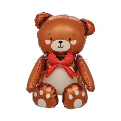 Шар 3D (28''/71 см) Фигура, Сидячий мишка с бантиком, Коричневый, Сатин, 1 шт. в уп.