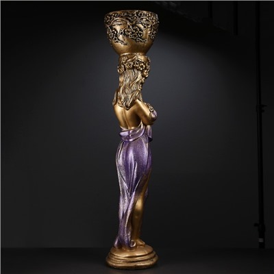 Фигура с кашпо «Девушка с цветами», 23×25×104 см, гипс, цвет бронзовый, фиолетовый