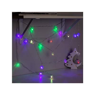 Гирлянда «Нить» 5 м с насадками «Футбольный мяч», IP20, прозрачная нить, 20 LED, свечение мульти (RG/RB), мигание, 220 В