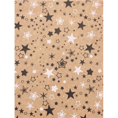 Бумага упаковочная крафт «Звезды», белый/графитовый, 0.72×10±5% м, 40 г