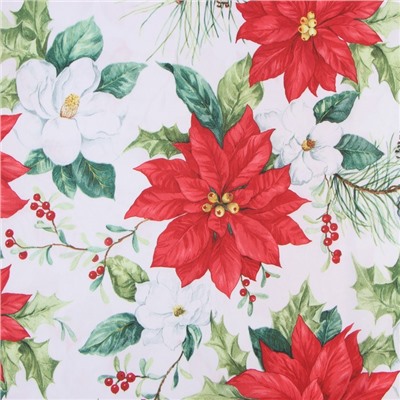 Скатерть новогодняя Доляна «Рождественские цветы» 145×220 см, 100% п/э