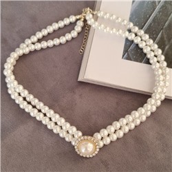 Колье жемчужное на шею бижутерия женская, вставка: исск.жемчуг и фианиты, арт.001.730