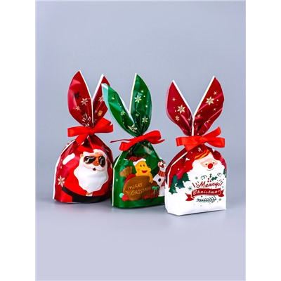 Пакет подарочный новогодний, полиэтиленовый с ушками «Дед Мороз в очках», МИКС, 13×23 см