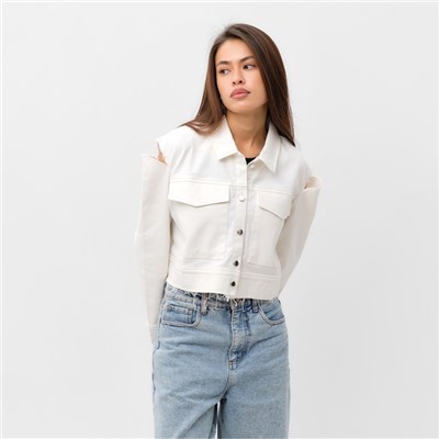 Рубашка женская укороченная с разрезами MIST: Denim, размер 48, белая