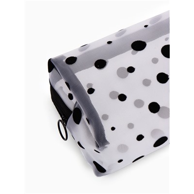 Косметичка женская DOT, с рисунком, сетка, на молнии, белая