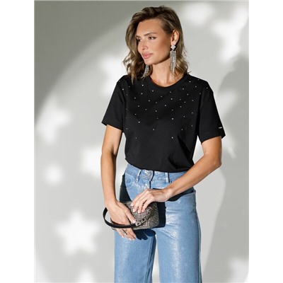 Нарядная футболка с принтом фольгой из премиального хлопка с эластаном