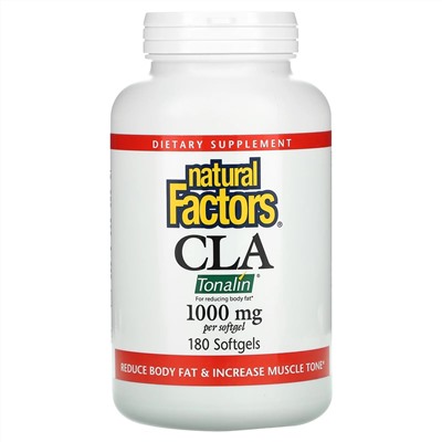 Natural Factors, CLA, смесь с конъюгированной линолевой кислотой, 1000 мг, 180 мягких капсул