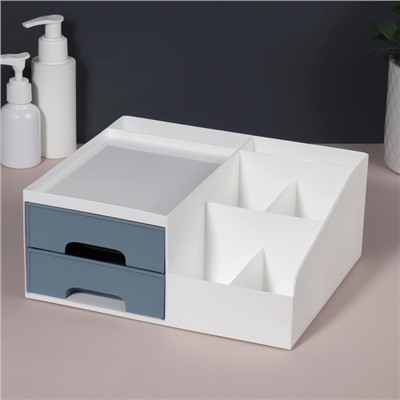 Органайзер для хранения косметики, 7 секций, 22×19×9 см, белый, синий