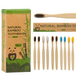 Зубная щетка бамбуковая средняя 10 штук, микс цветов