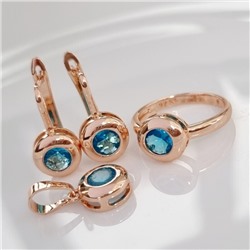 Комплект ювелирной бижутерии коллекция "Дубай" серьги, кулон и кольцо 19 р, покрытие: позолота, вставка: фианиты, цвет: голубой, арт.213.905-19