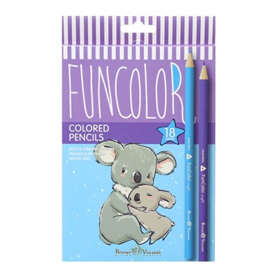 Карандаши цветные 18 цветов BrunoVisconti. FunColor, пластиковые, трёхгранные, МИКС
