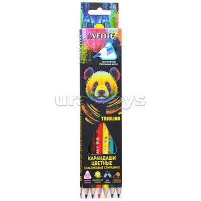 Карандаши цветные пластиковые "Triolino.Erase" стираемые, 6 цветов, 2М, диаметр грифеля 3мм