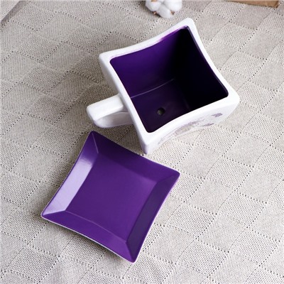 Декоративный горшок для цветов «Прованс», 800 мл, 17×13×11 см, керамика, с поддоном, белый, сиреневый, Greengo