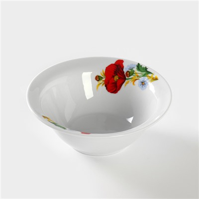 Салатник Добрушский завод «Маки красные», 550 мл, d=17 см, фарфор, белый