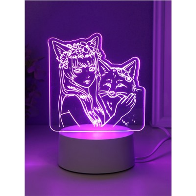 Светильник 3D RISALUX «Лисица», LED-ночник, RGB, от сети, 9.5×16.7×18.5 см