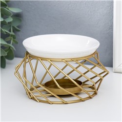 Аромалампа для эфирных масел «Геометрия плетение», металл, керамика, золотистая, 7.5×13×13 см