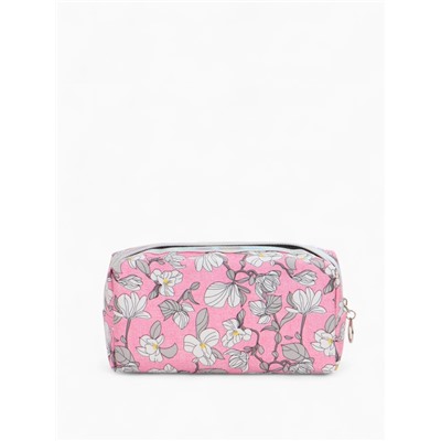 Косметичка на молнии женская, с рисунком, с рисунком, пастельно-розовая