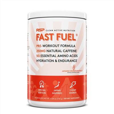 RSP Nutrition, Fast Fuel, формула перед тренировкой, восполнение жидкости и выносливость, со вкусом японского апельсинового мороженого Dreamsicle, 330 г (11,64 унции)
