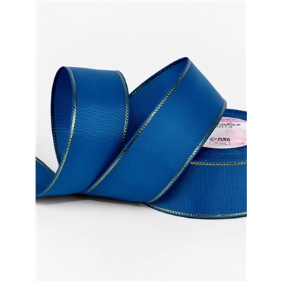 Лента репсовая, с золотым люрексом, 40 мм, 23±1 м, синяя №040