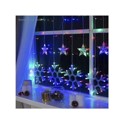 Гирлянда «Бахрома» 2.4×0.9 м с насадками «Снежинки», IP20, прозрачная нить, 150 LED, свечение мульти, 8 режимов, 220 В