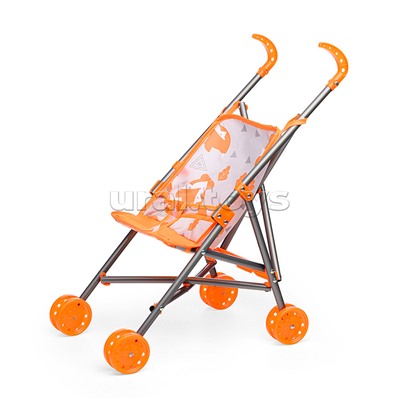 Коляска кукольная (металлическая, трость, складная, цвет оранжевый) в пакете