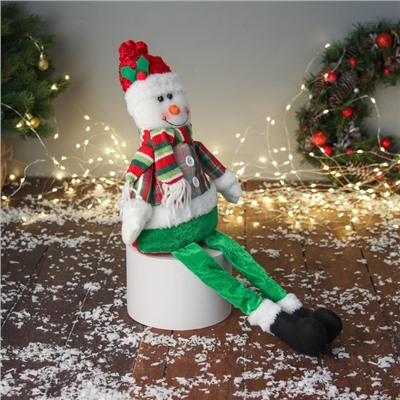 Игрушка мягкая «Снеговик с пуговками, длинные ножки» 44×20 см, красно-зелёный