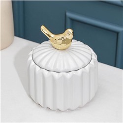 Банка для сыпучих Доляна «Золотое крыло», 550 мл, 12×14 см, керамика, белая