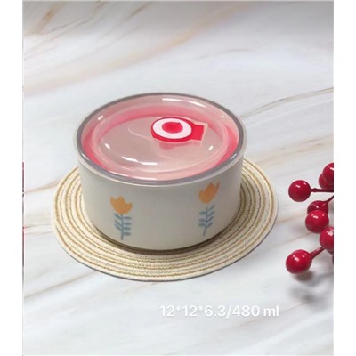 Контейнер салатник 500 мл крышка с клапаном / A-591 /уп 36/ Фарфор Цветочки