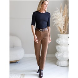 Укороченные эластичные брюки слим из микро вельвета