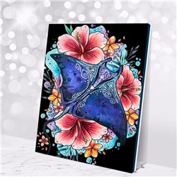 Картина по номерам 40х50 "Гавайский скат" со светящейся краской черный холст (17 цветов)