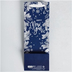 Пакет новогодний подарочный под бутылку Happy New Year!, 13×35×10 см