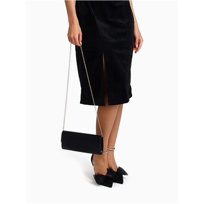 Сумка-клатч женская вечерняя на магните, на длинной цепочке, однотонная, чёрная