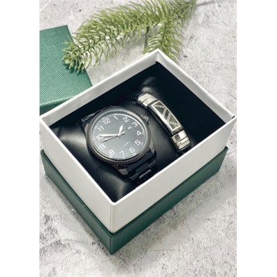 Подарочный набор для мужчины часы и браслет + коробка #22853528