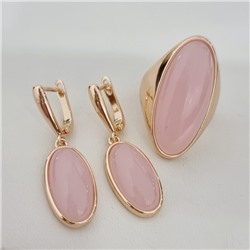 Комплект ювелирной бижутерии коллекция "Дубай" серьги и кольцо 19 р, покрытие позолота, вставка: пластик, цвет: розовый, арт.313.460-19