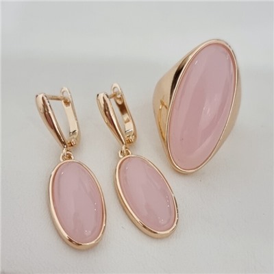 Комплект ювелирной бижутерии коллекция "Дубай" серьги и кольцо 17 р, покрытие позолота, вставка: пластик, цвет: розовый, арт.313.460-17