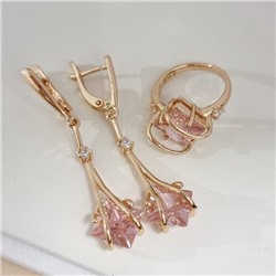 Комплект ювелирной бижутерии коллекция "Дубай" серьги и кольцо 18 р, покрытие позолота, вставка: стекло, цвет: розовый, арт.414.178-18