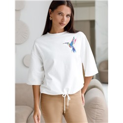 Футболка из тонкого эластичного футера со шнуром внизу