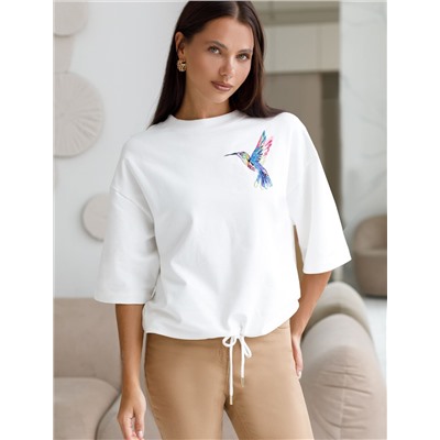 Футболка из тонкого эластичного футера со шнуром внизу