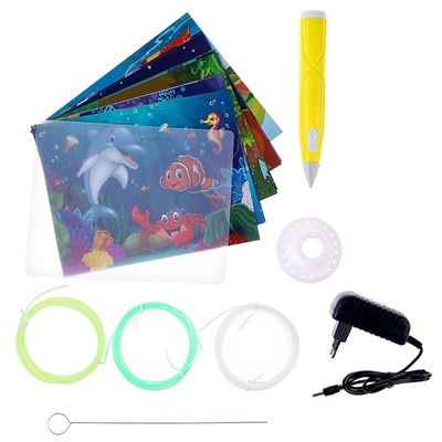 3D ручка с блоком питания, PCL пластик светиться в темноте, жёлтая