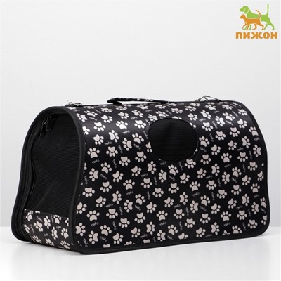 Сумка - переноска «Лапки Happy», размер L, 53×21×29 см, каркасная, чёрная