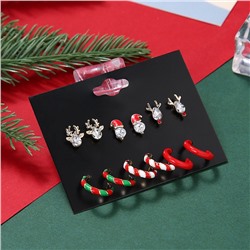 Комплект Новогодних сережек 6 пар гвоздики + колечки