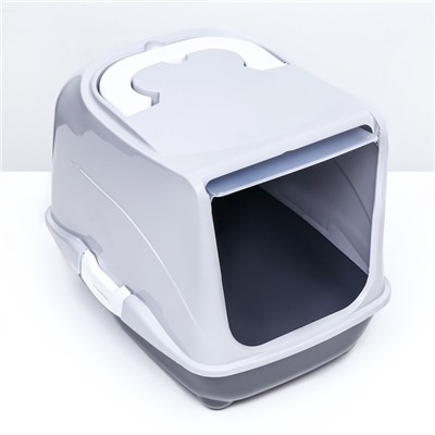 Туалет-домик для кошек закрытый с дверцей 43×32×33 см, серый