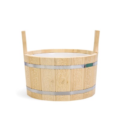 Шайка для бани и сауны «Русский узор», 8 л, деревянная, пластиковая вставка, «Добропаровъ»