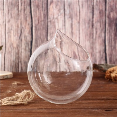 Флорариум «Шар капля», с верёвкой, 12×12×13 см, стекло, прозрачный